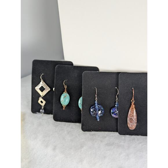 4 prs Earrings lot,fused glass. cutout squares,turquoise/ crystal,red creek NWT - Picture 1 of 11